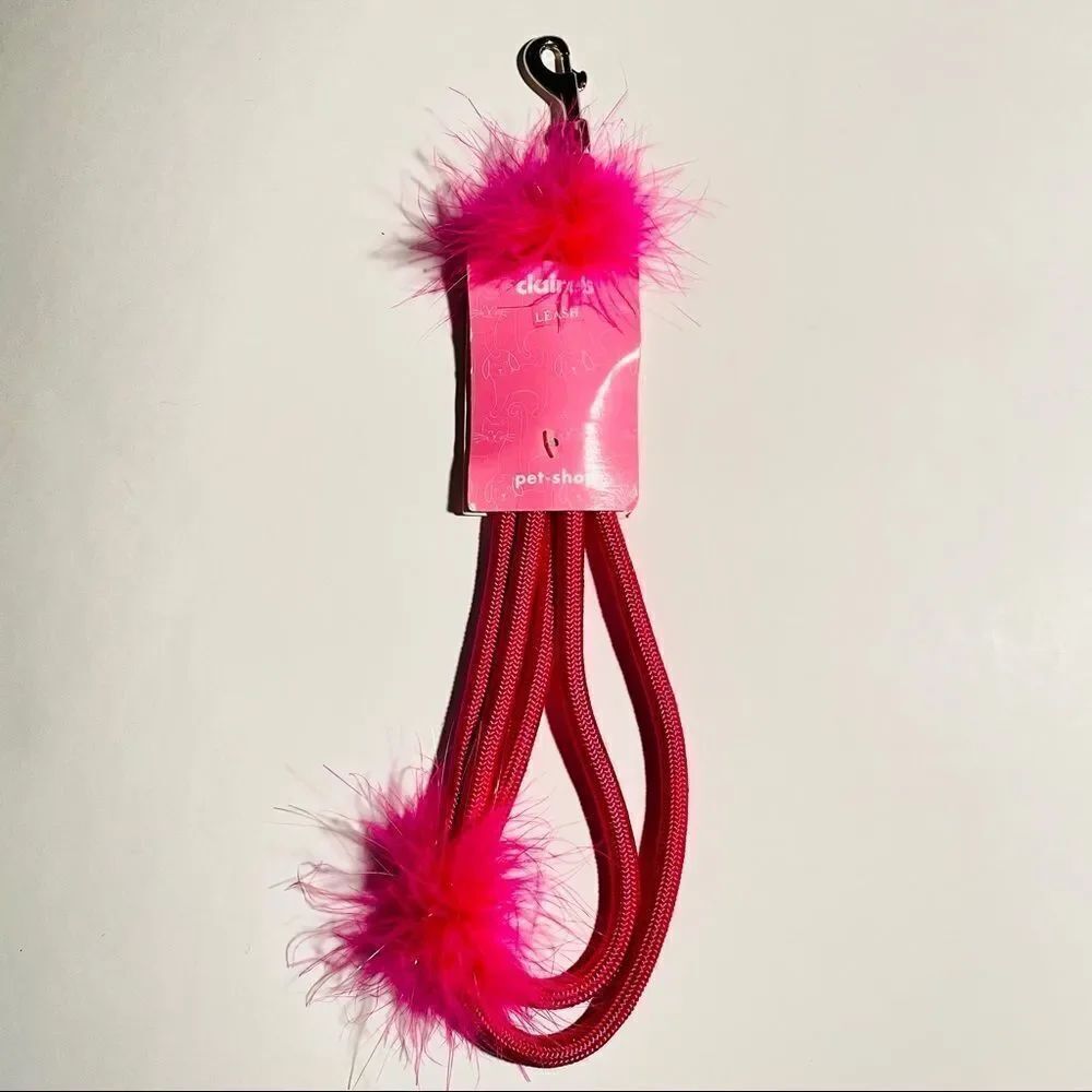 NWT Gorgeous Vintage Y2K Claire’s Pet Shop Pink Feathers Dog 49” Leash